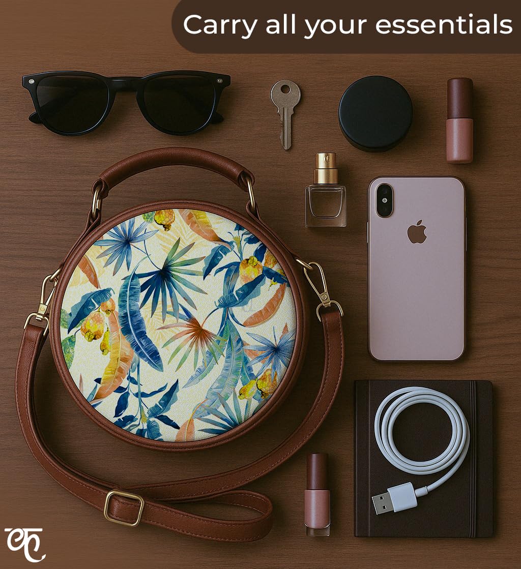 Kalankit Round Sling Bag for Women | Lightweight Vegan Leather Crossbody | Stylish Compact Purse | Crossbody Bags for Women | Valentine Gift for Girlfriend | Perspective Of Nature