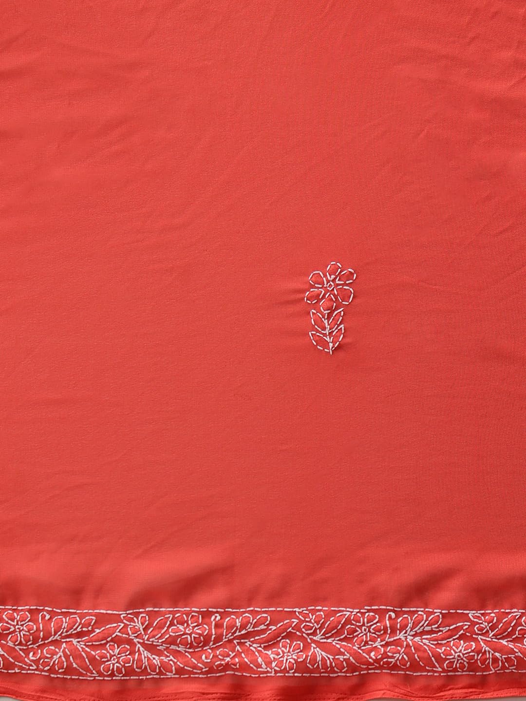 Ada Women's Hand Embroidered Lucknow Chikan Faux Georgette Saree with Blouse A219386 Carrot Pink