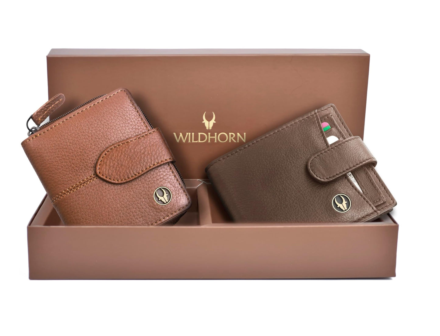 WildHorn® Leather Wallet for Men & Women | Wallet Combo for Men | Genuine Leather Purse | Premium Gift Box Edition | Gift Box for Birthday, Anniversary (Brown)