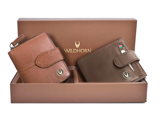 WildHorn® Leather Wallet for Men & Women | Wallet Combo for Men | Genuine Leather Purse | Premium Gift Box Edition | Gift Box for Birthday, Anniversary (Brown)