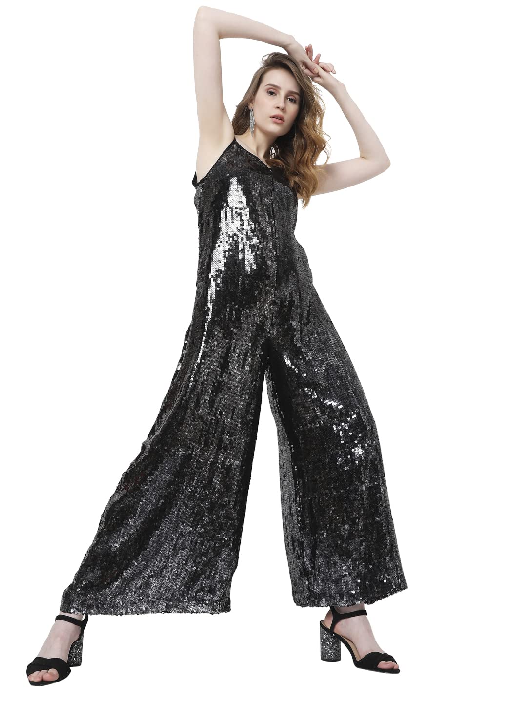 VERO MODA Women's Polyester Fit and Flare Maxi Dress (212322901- Black_L)