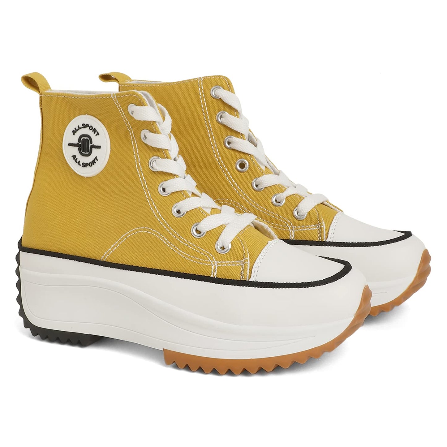 MOZAFIA Women Canvas Stylish Lace up Hike Casual Sneakers Mustard