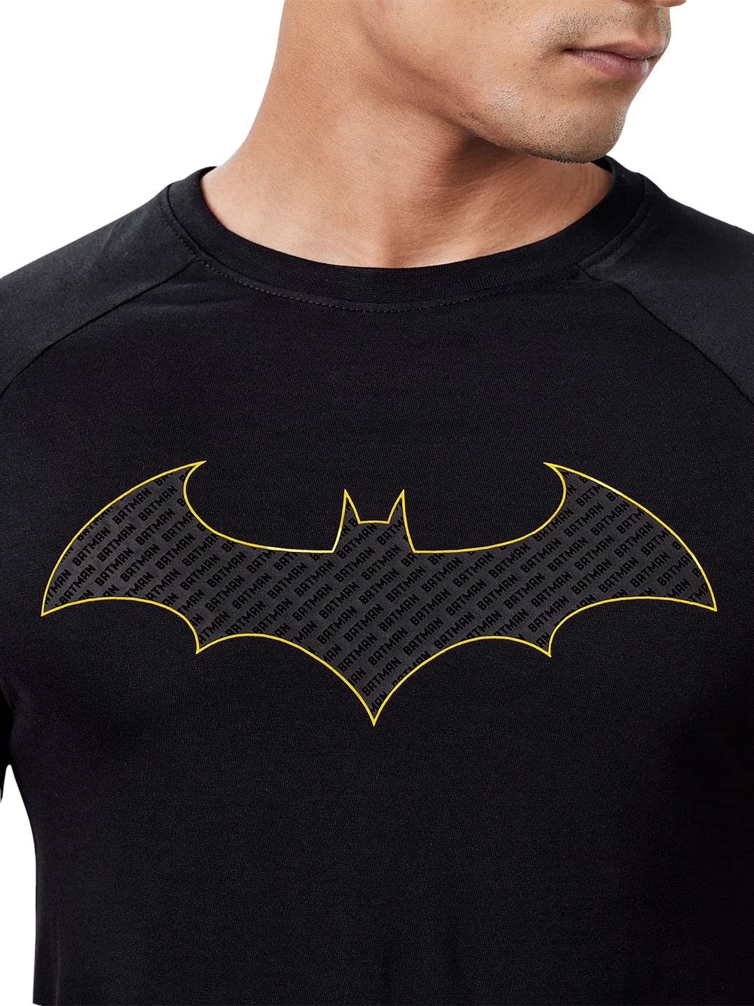 The Souled Store Men Official Batman: The Emblem Black Printed Drop Cut T-Shirts Drop Cut T-Shirts Fashionable Trendy Graphic Prints Pop Culture Merchandise