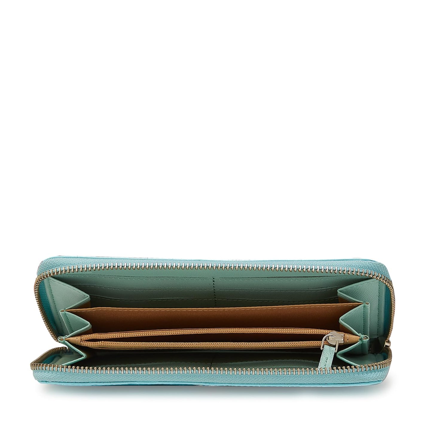 Caprese Eva Women’s Wristlet Zip Around Wallet, Large| Stylish Faux Leather Wallet with Zipper Closure | Three Compartments & Card Slots | Elegant Design for Casual & Special Occasions (Aqua Blue)