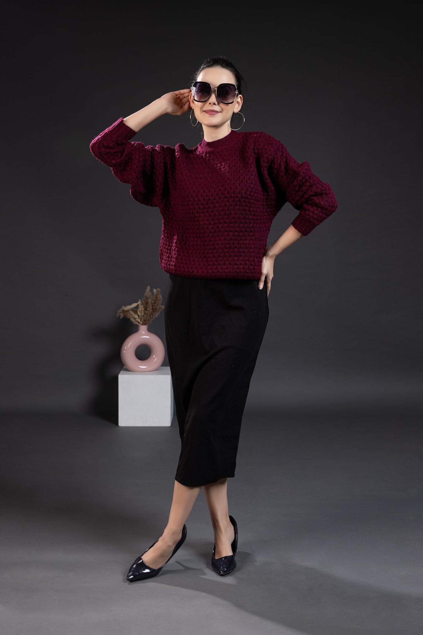 Wear lusso Women’s Pullover Sweater Relaxed Fit for Winter Wear | Full Sleeve | 100% Wool | Latest Stylish Turtle Neck Sweater for Winter Season (in, Alpha, L, Maroon)