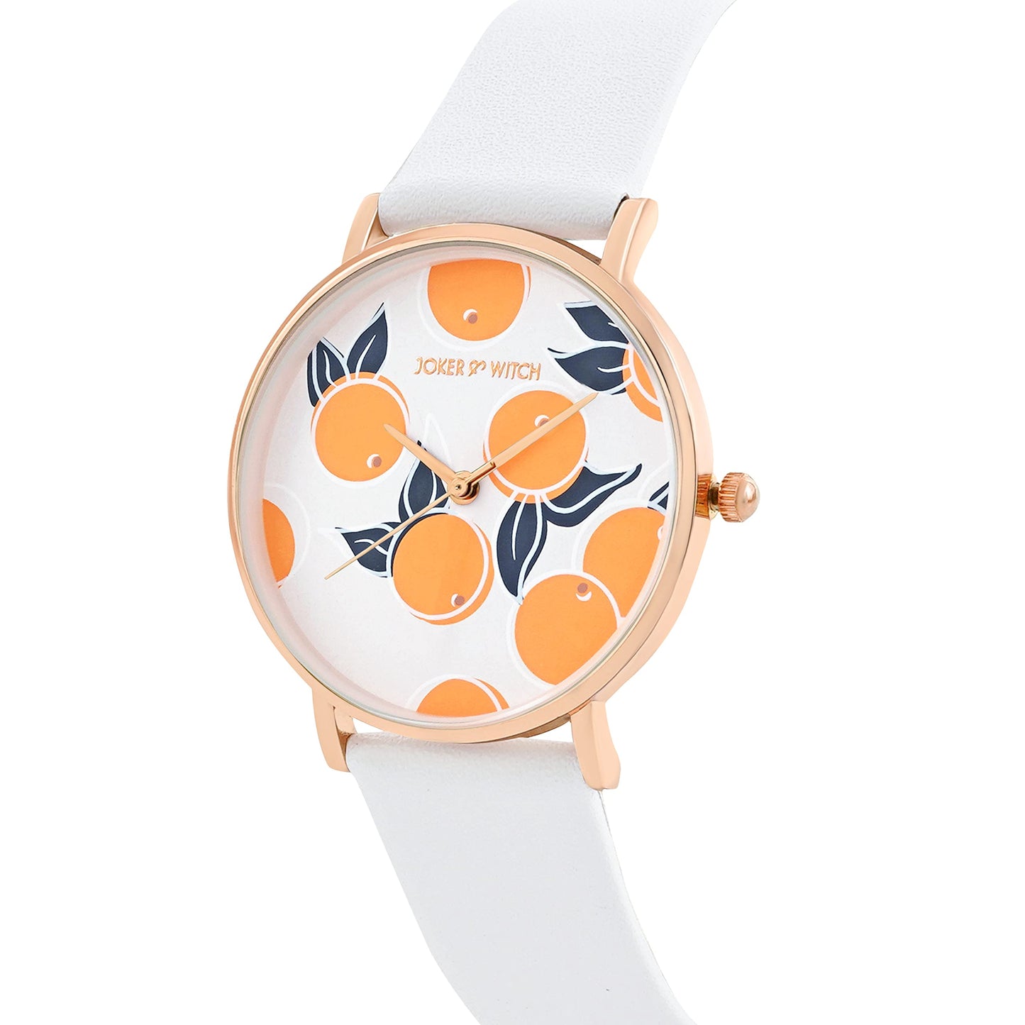Joker & Witch Leather Women Zesty Orange White Dial Pu Strap Analog Watch, White Band