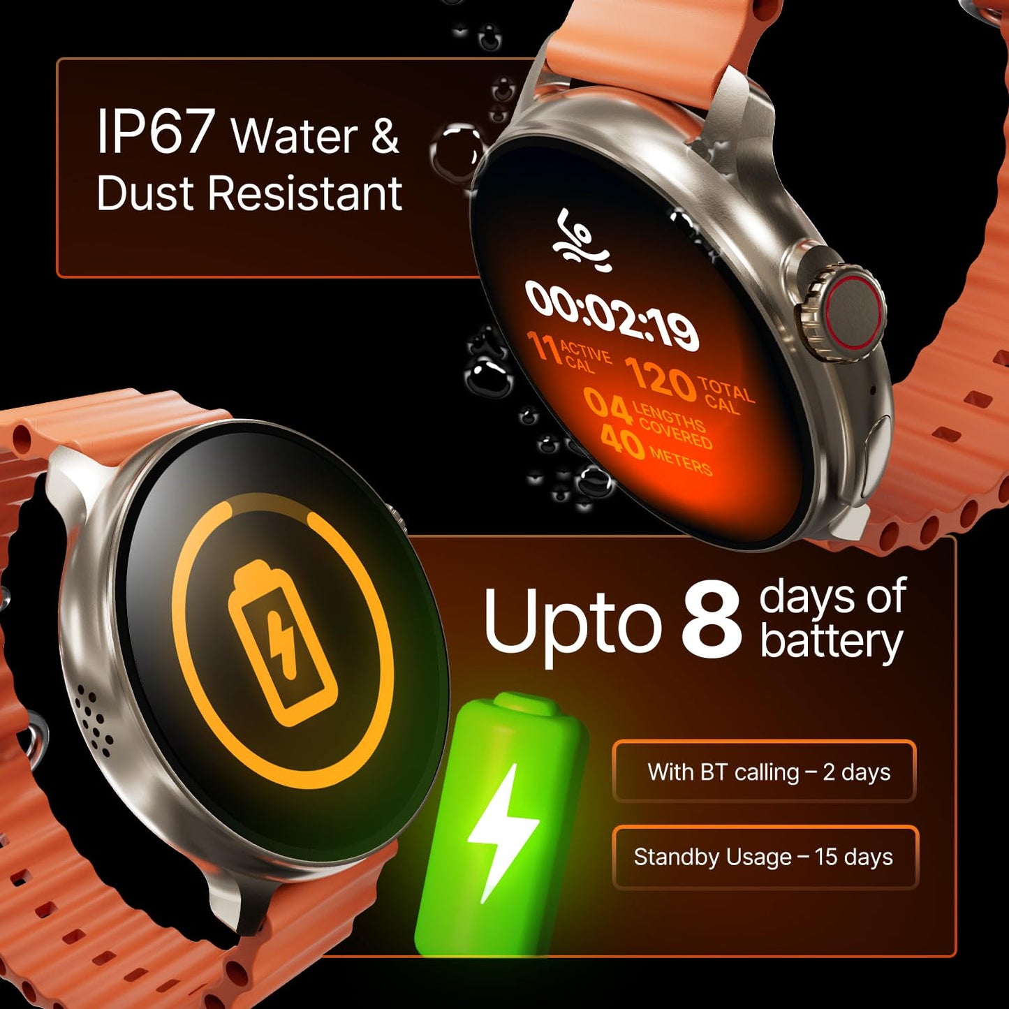 (Refurbished) CrossBeats Aura Round 1.46" Super AMOLED Smart Watch, Always On, Advanced AI ENC Bluetooth Calling, in-Built Games, Fast Charge, Rotating Crown, 123+ Sports Modes, 454 × 454 Pixel (Gold,Orange)