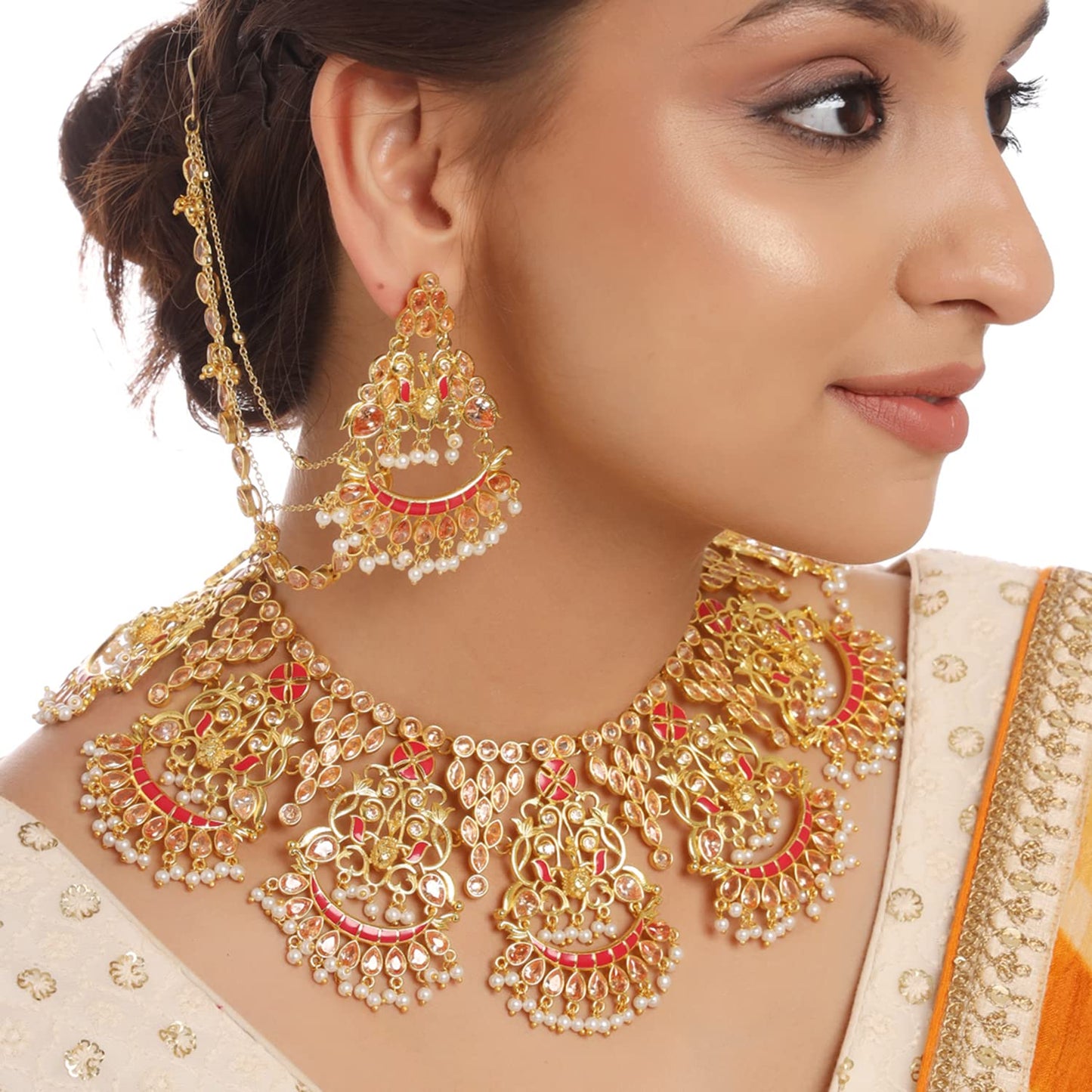 VOYLLA Apsara Bridal Yellow Gold Necklace Set