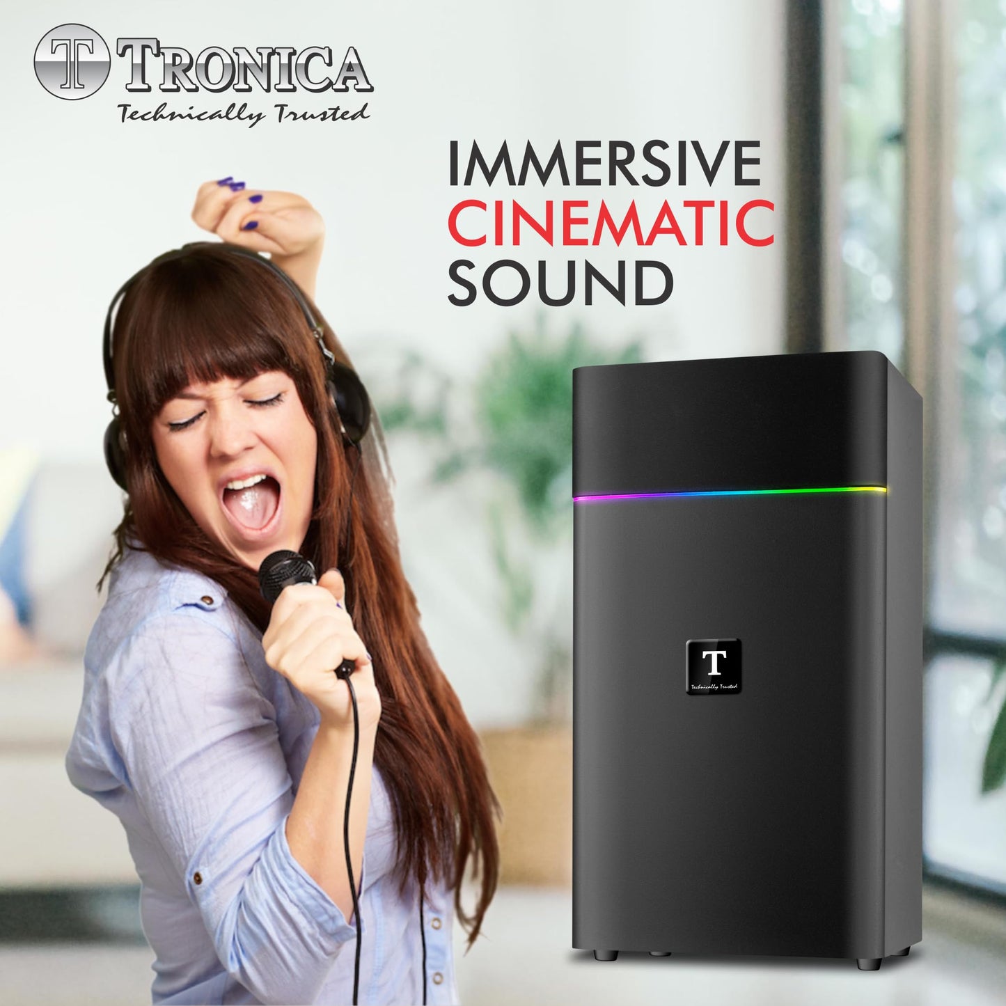 Tronica Boom Box Powerful 90W RMS Bluetooth Party Box Speaker Home Theater with High Powerfull Bass with Two Free mics (one Wireless & one Wired) USB,FM,Aux,Smart TV Support & Vivid Lights