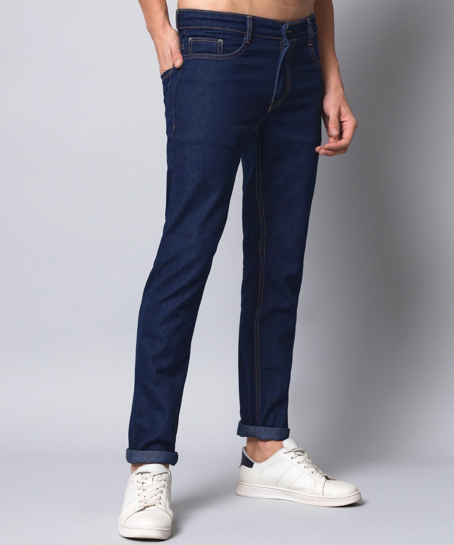STUDIO NEXX Slim Fit Cotton Lycra Blend Raw Blue Jeans - VISTA1_RAWBLUE_38