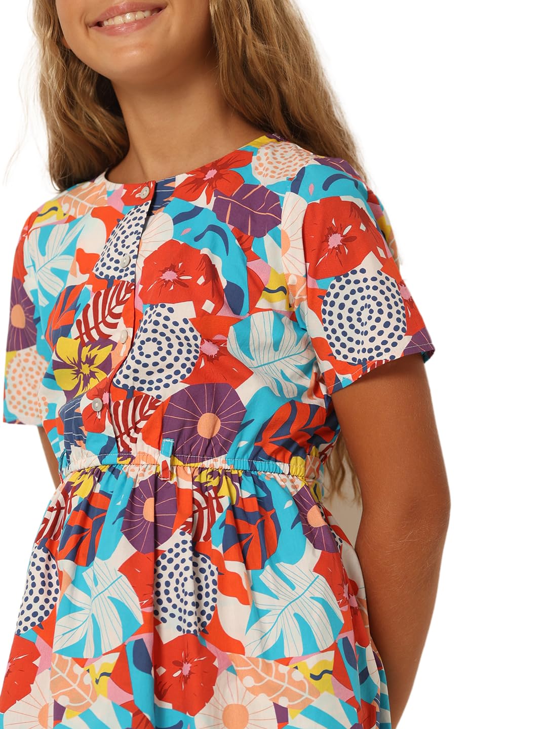 VERO MODA Girls Floral Print Above Knee Length Multicolor Fit & Flare Dress