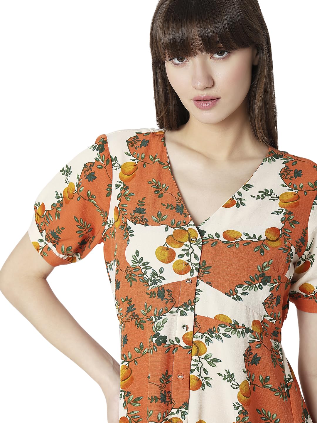 Vero Moda Women's Polyester Sheath Knee-Length Dress (10299470-Coral Gold_Coral M)