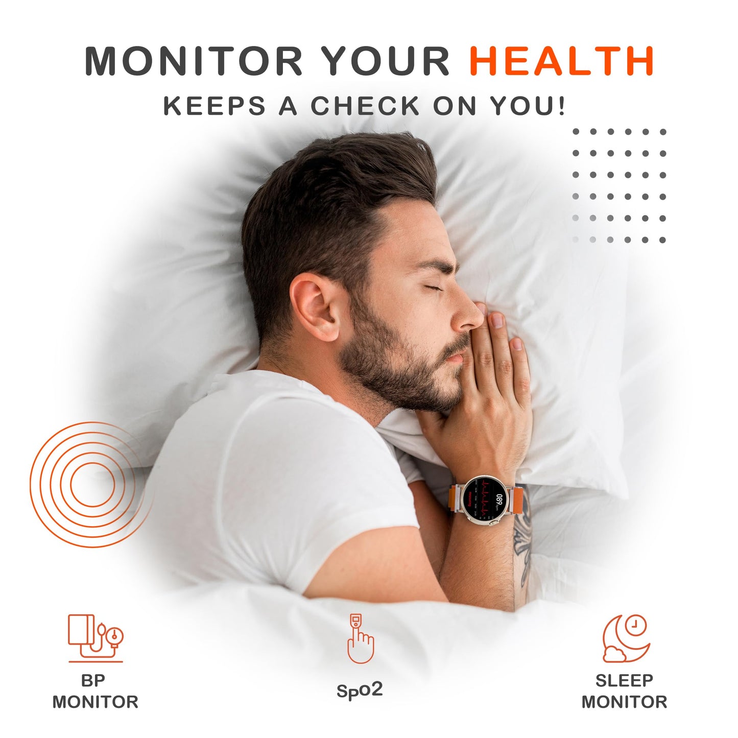 HAMMER Active 3.0 1.39" Round Dial Smart Watch for Men, Always On Display, Metallic Body, Bluetooth Calling, Notifications (Pop Orange)