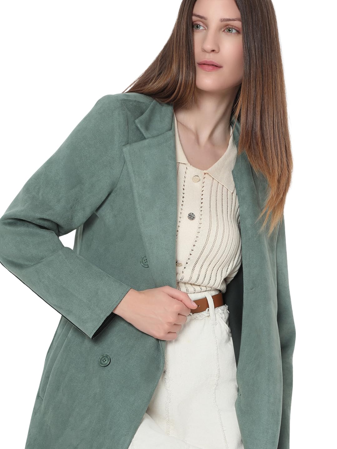 VERO MODA Women's Regular Fit Green Coat