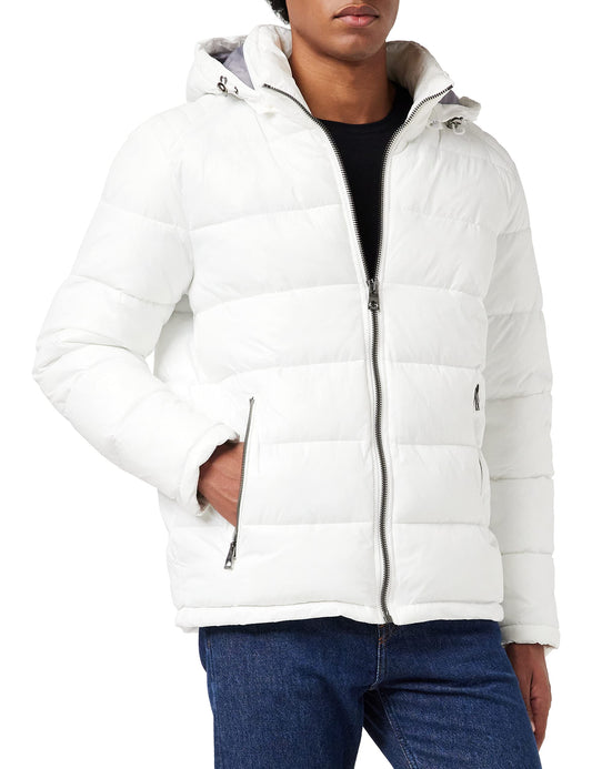 Guess Men's Mid Weight Puffer Jacket, White, Extra Large
