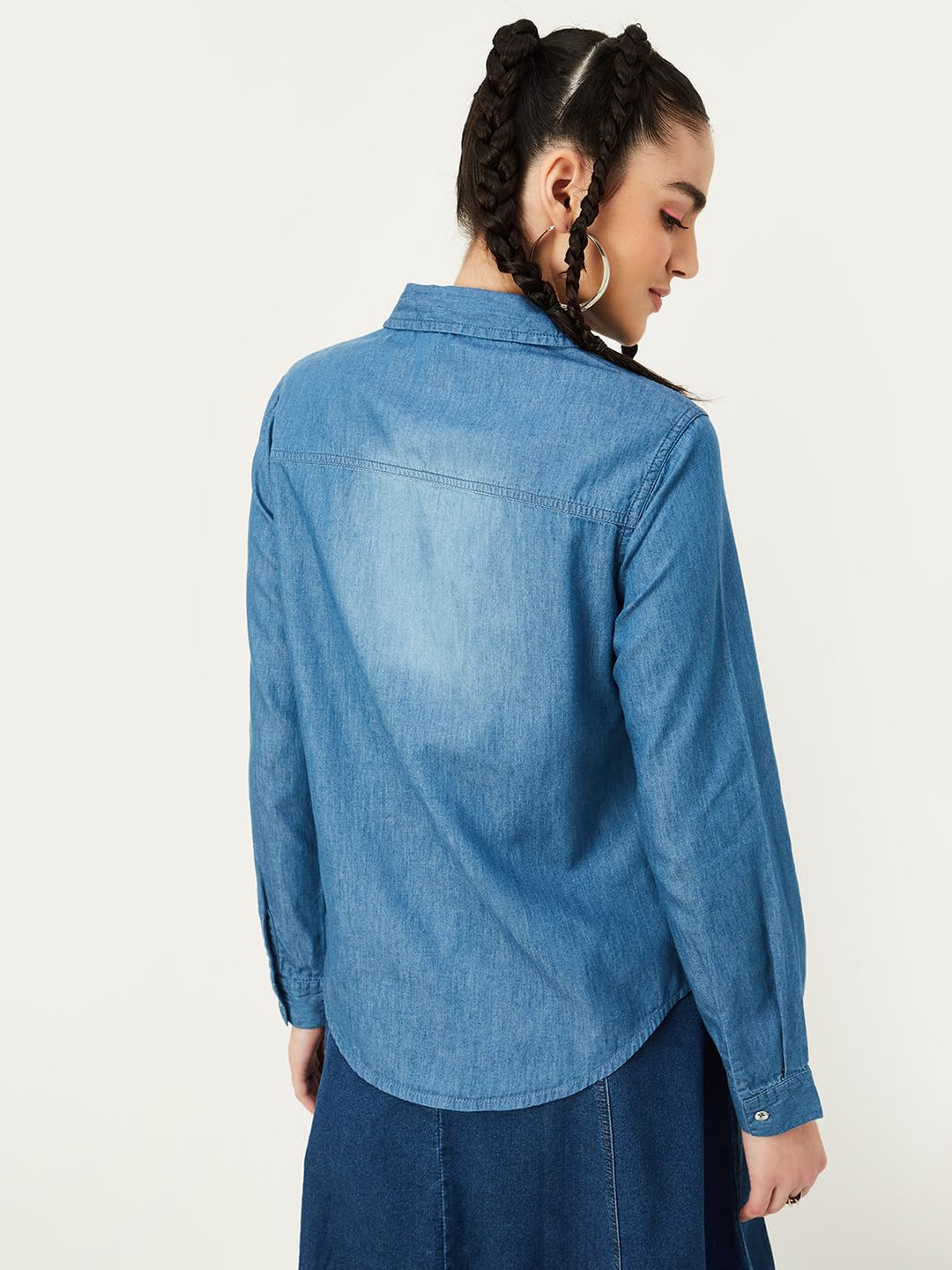 Max Women Washed Denim Shirt (ATTICUS1DMID Blue)_XS