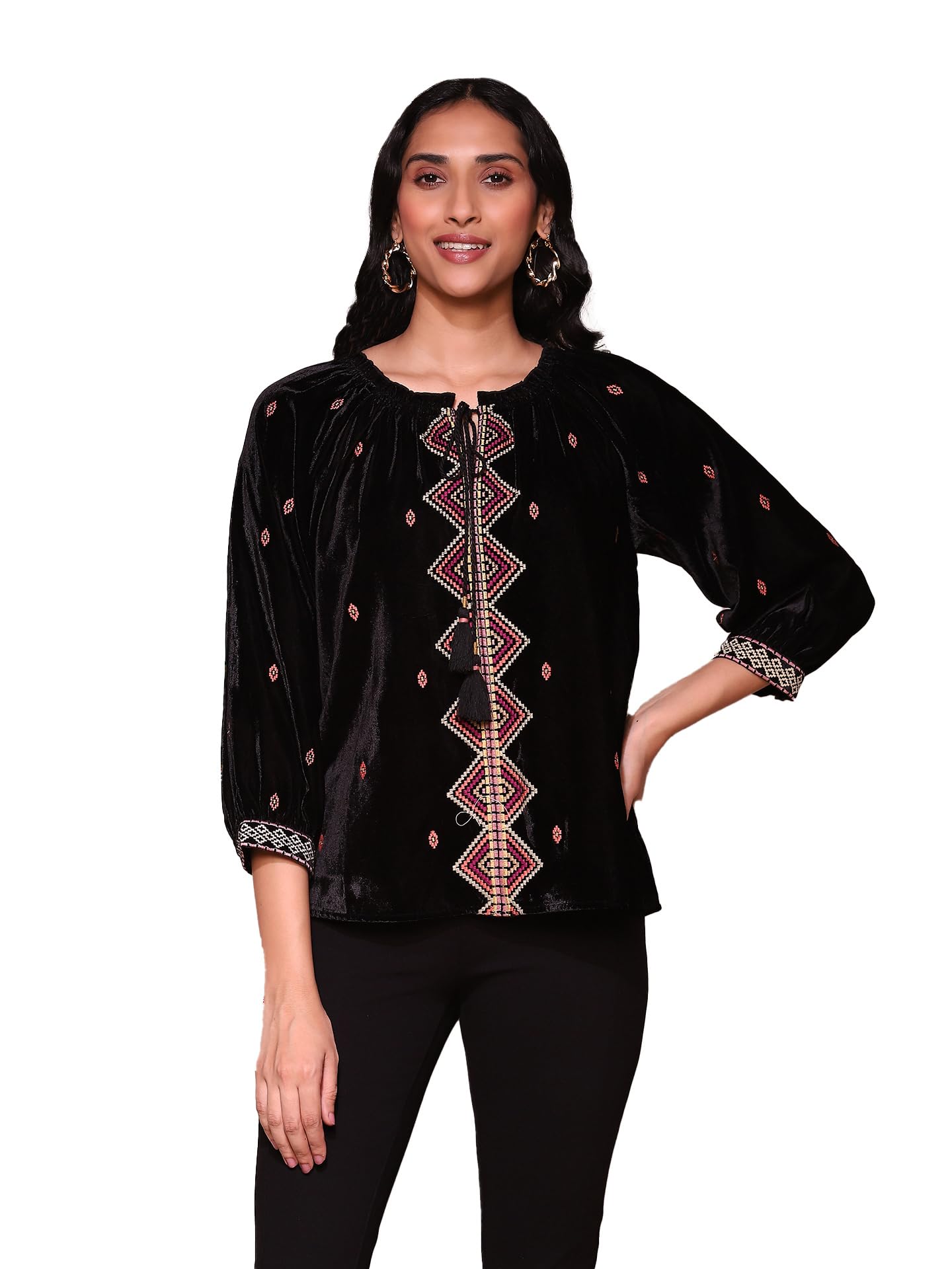 Label RITU KUMAR Black Embroidered Velvet Top