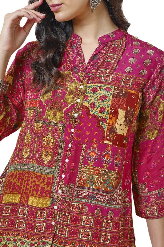 Soch Womens Red Viscose Crepe Abstract Print Tunic with Beads