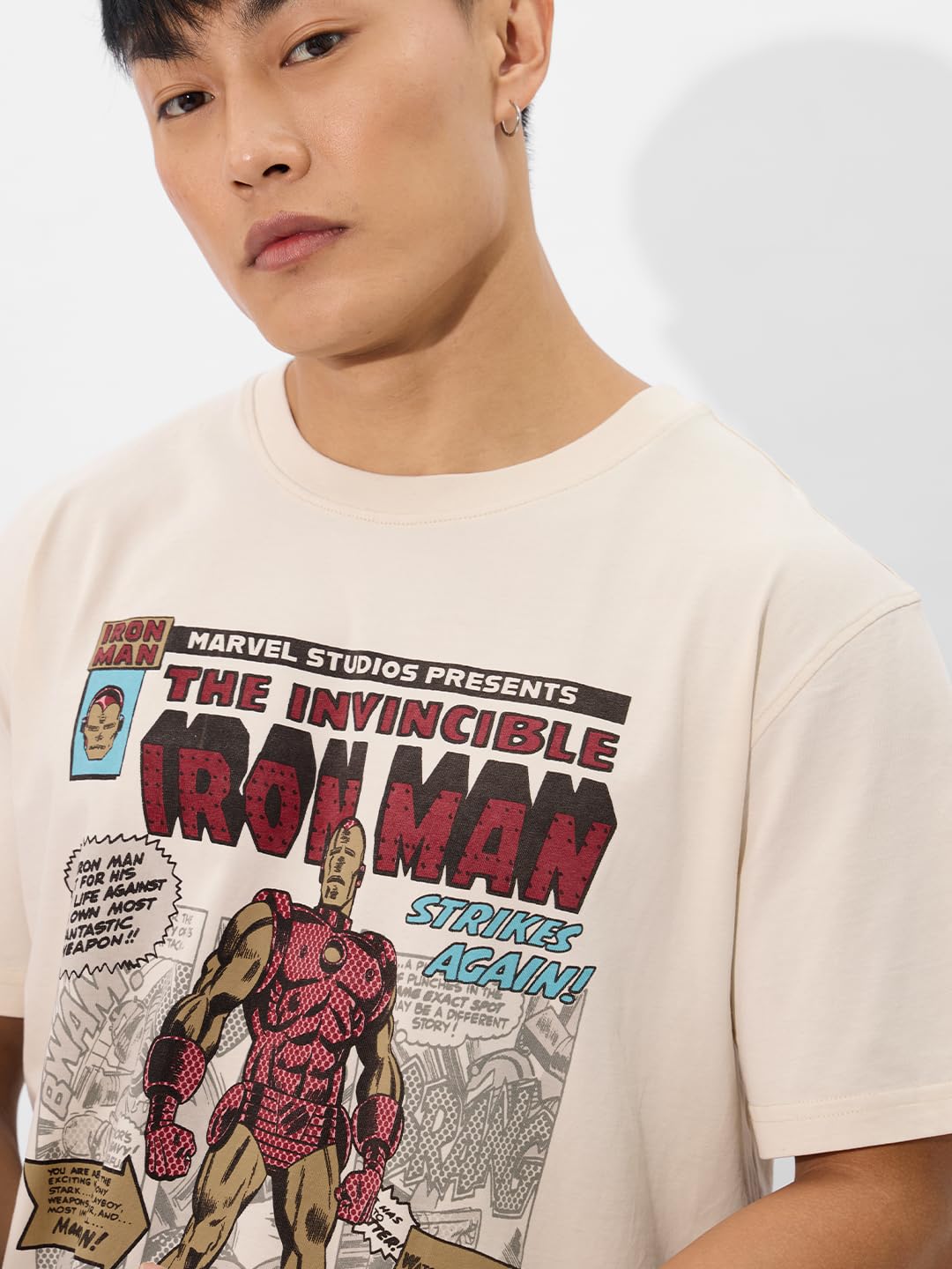 The Souled Store Official Iron Man: Vintage Men and Boys Short Sleeves Round Neck Regular Fit Cotton T-Shirts