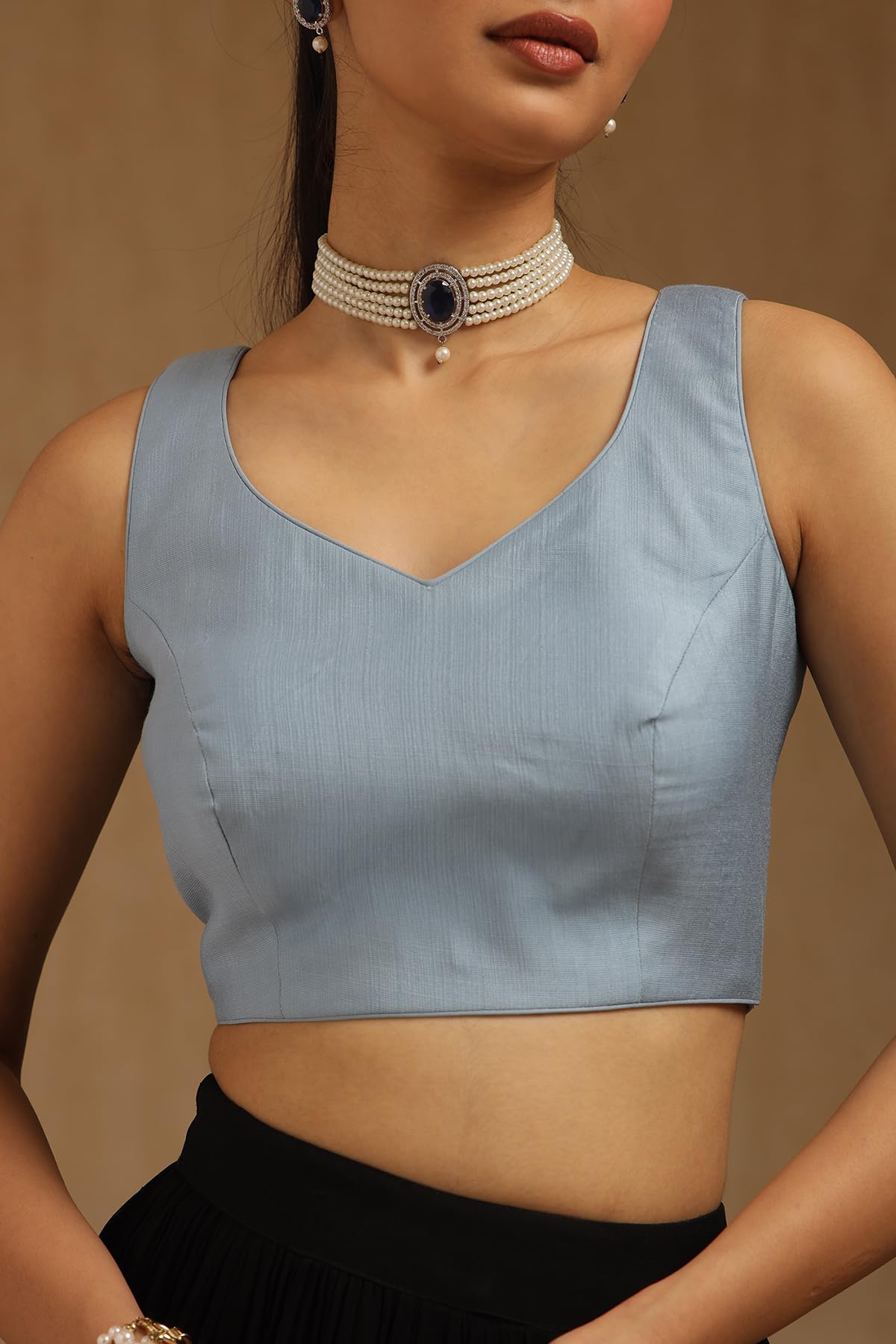 Soch Womens Powder Blue Viscose Solid Padded Blouse