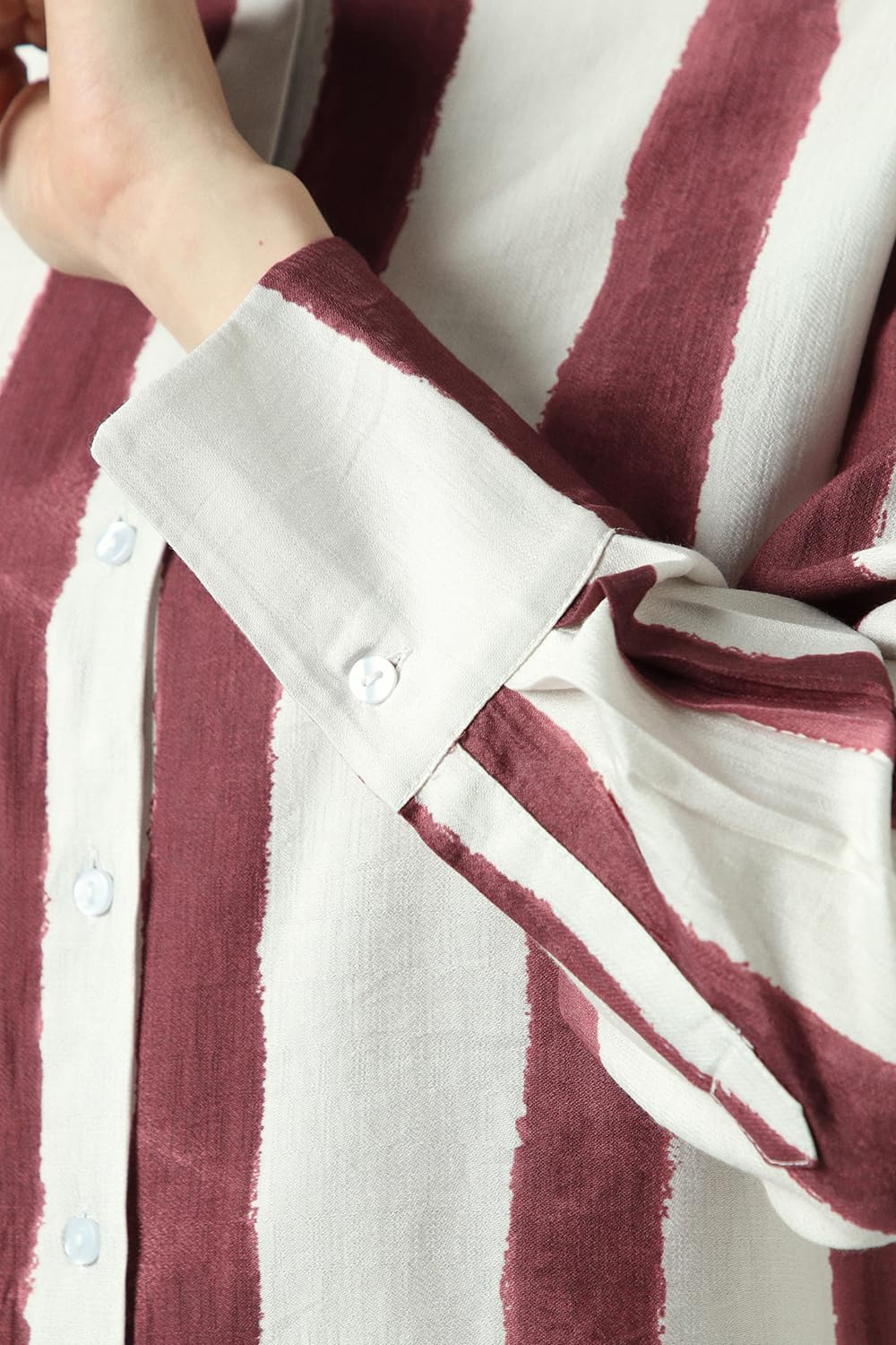 Women Maroon Stripe Long Sleeves Casual Shirt