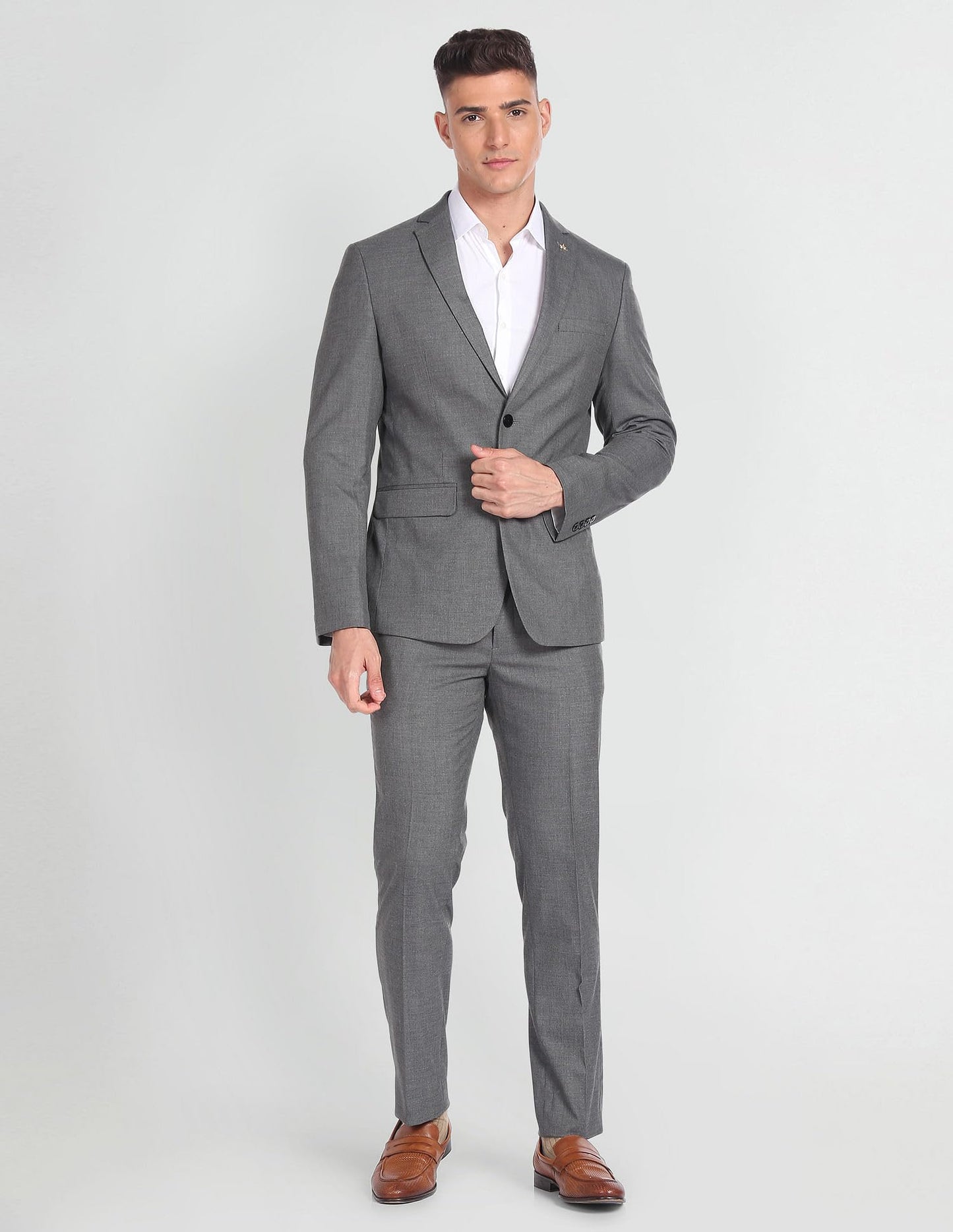 Arrow Men's Polyester Single Breasted Business Suit Pants Set (AREU5087A_Grey