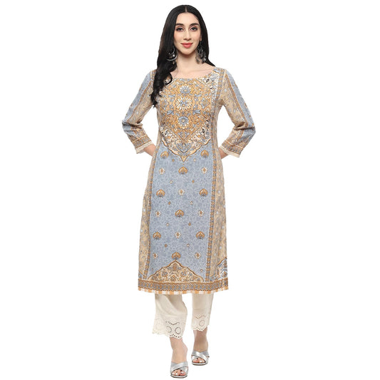 BIBA Regular Women Viscose Printed Kurta (RIBAYATCOLLECTION20148SS24BEG_Beige