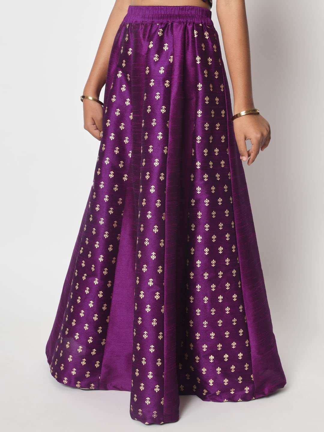 studio rasa Girls Dupion Block Printed Kalidaar Kids Skirt for Wedding Party Festive(GSC12302/15-16_Purple_15-16yrs)