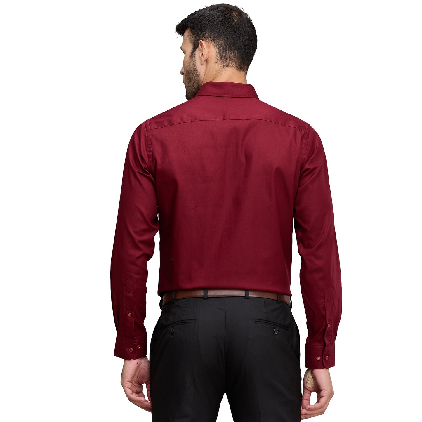 Raymond Men's Slim Fit Solid Pattern Pure Cotton Full Sleeve Semi Cut Away Collar Formal Shirt (Size: 42)-RMSX12982-R7 Dark Red