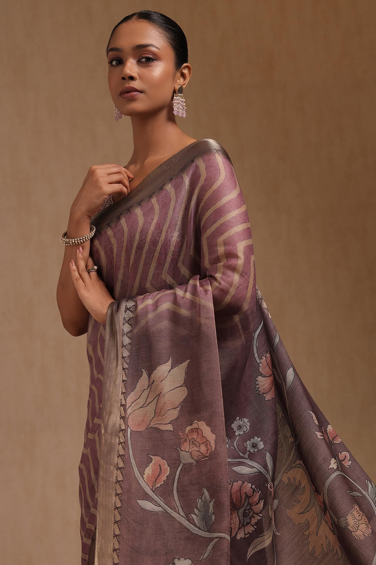 Soch Womens Purple Tissue Chevron Saree