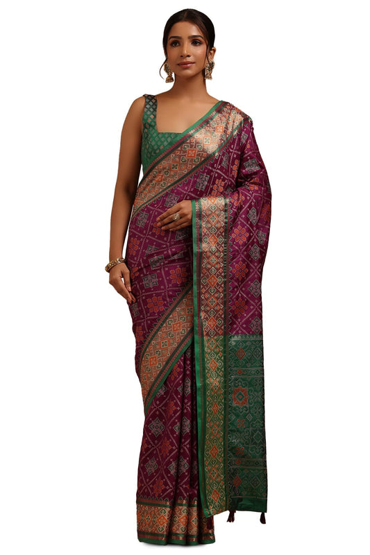 Soch Womens Purple Silk Patola Print Saree