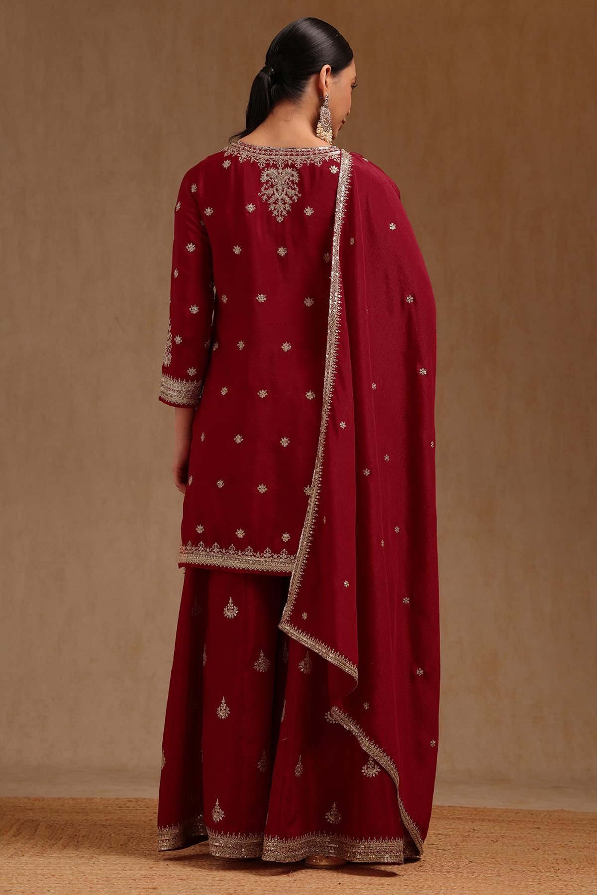 Soch Womens Brick Red Chinon Sequin Embellished Salwar Suit