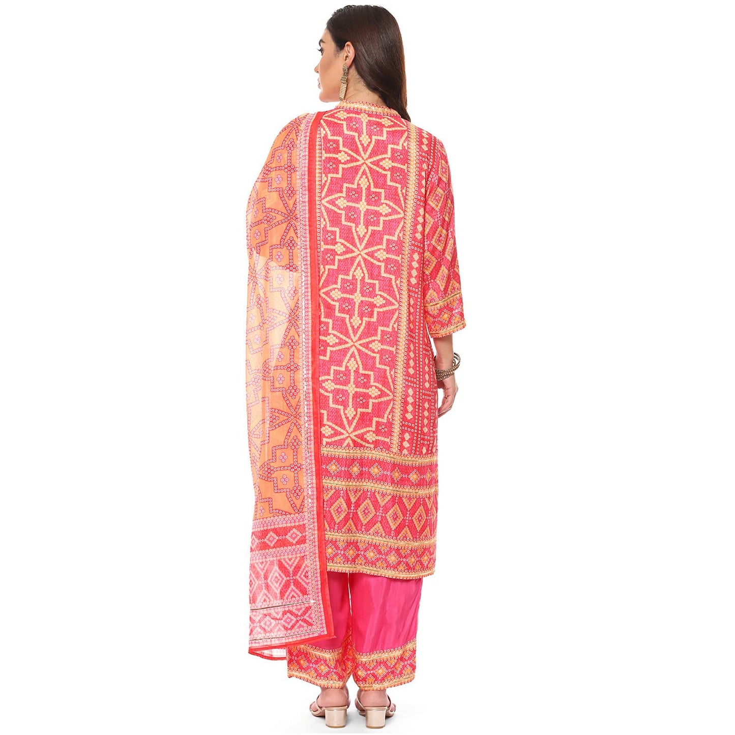 BIBA WOMEN PRINTED STRAIGHT SALWAR KURTA DUPATTA(SKDKNOTTING8288_FUCHSIA_32)