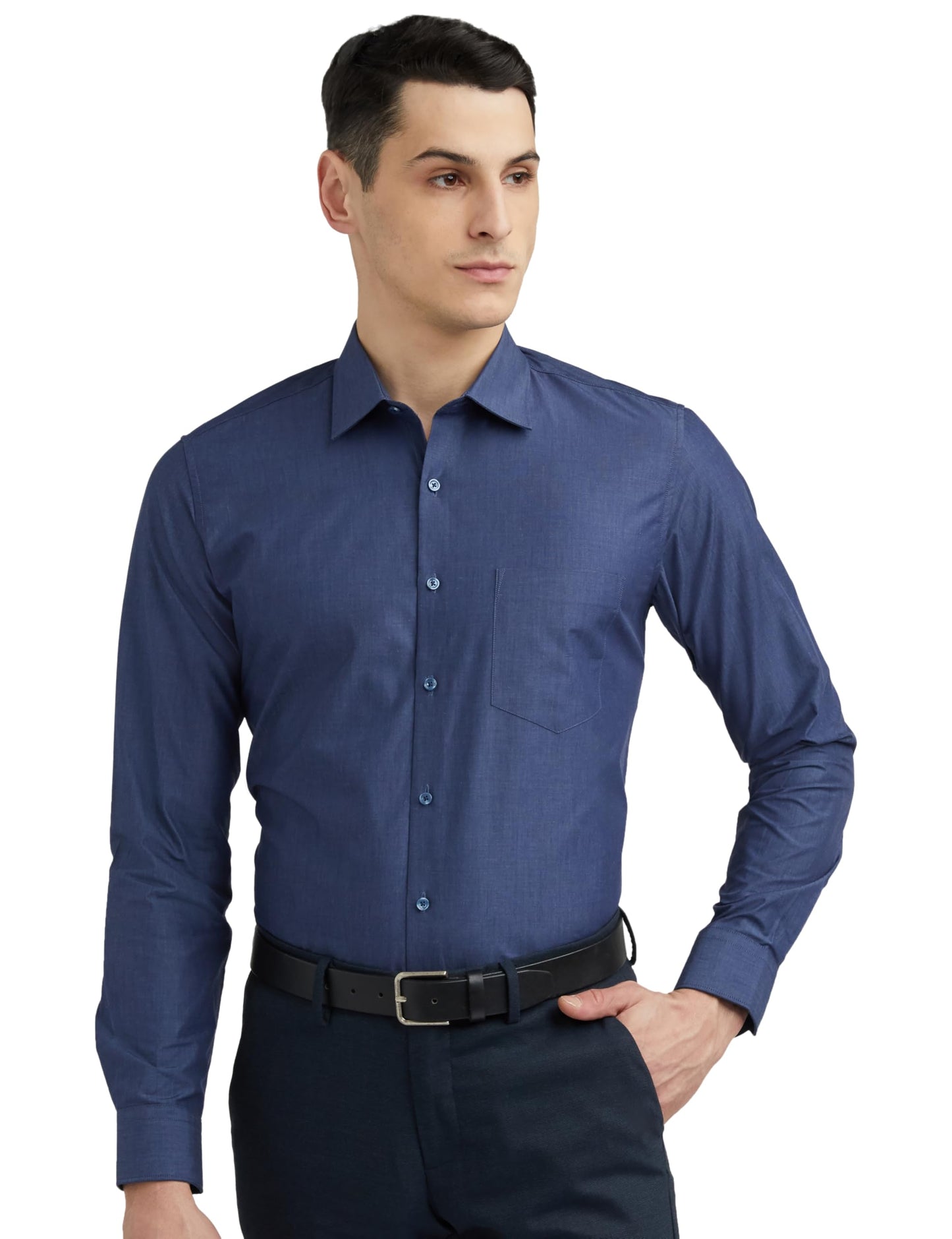 Van Heusen Cotton Men's Slim Fit Formal Shirt (VHSFRSLBJ74217_Navy 44)
