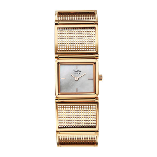 Titan Raga Ethereal Quartz White Rectangular Dial Women's Watch | Stainless Steel Strap Material | Watches for Man Analog - 95300WM01