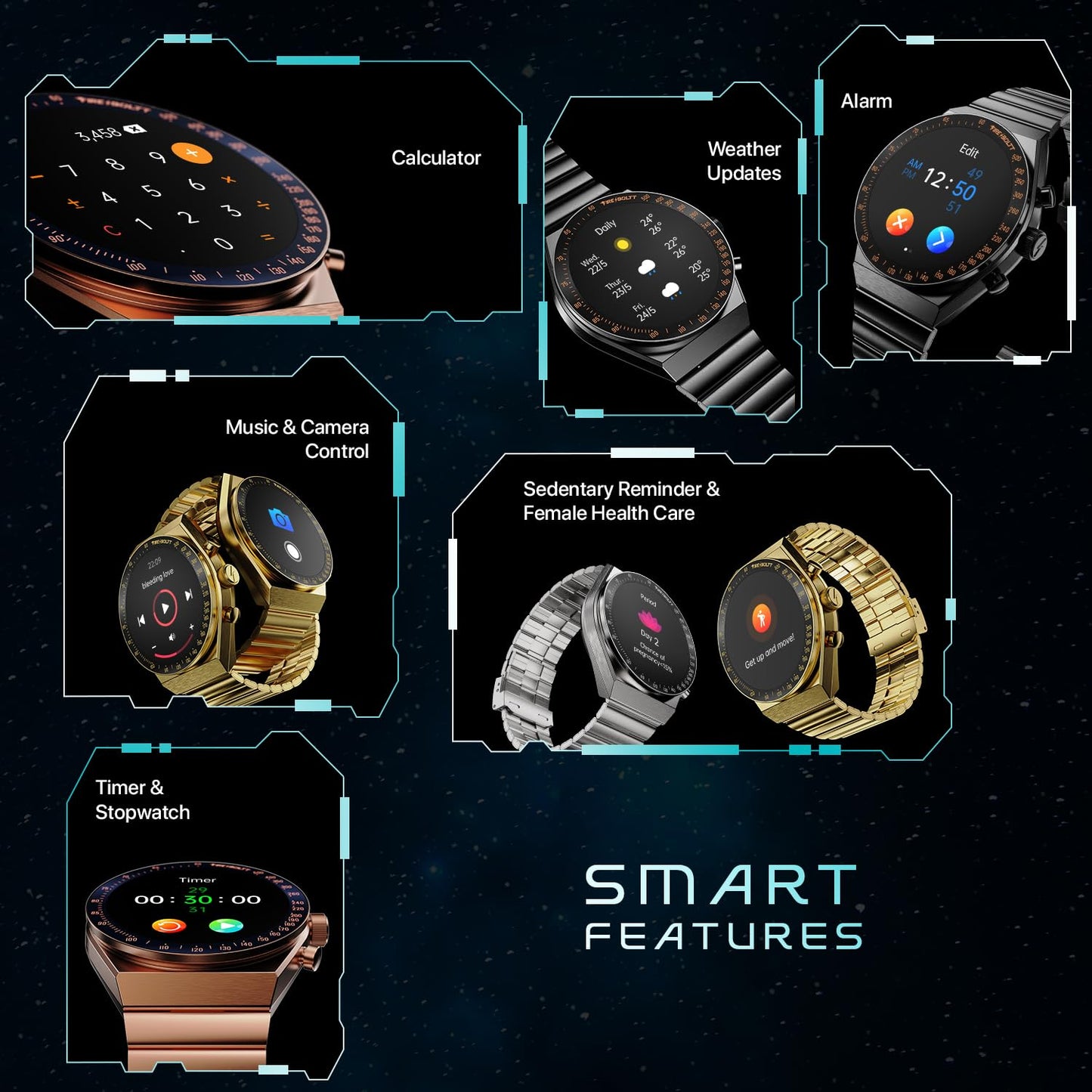 Fire-Boltt Spacewatch 36.3mm (1.43 inch) AMOLED Display, Wireless Charging, Metallic Frame, Stainless Steel Luxury Straps, Complete Health Suite, Bluetooth Calling, Sports Modes