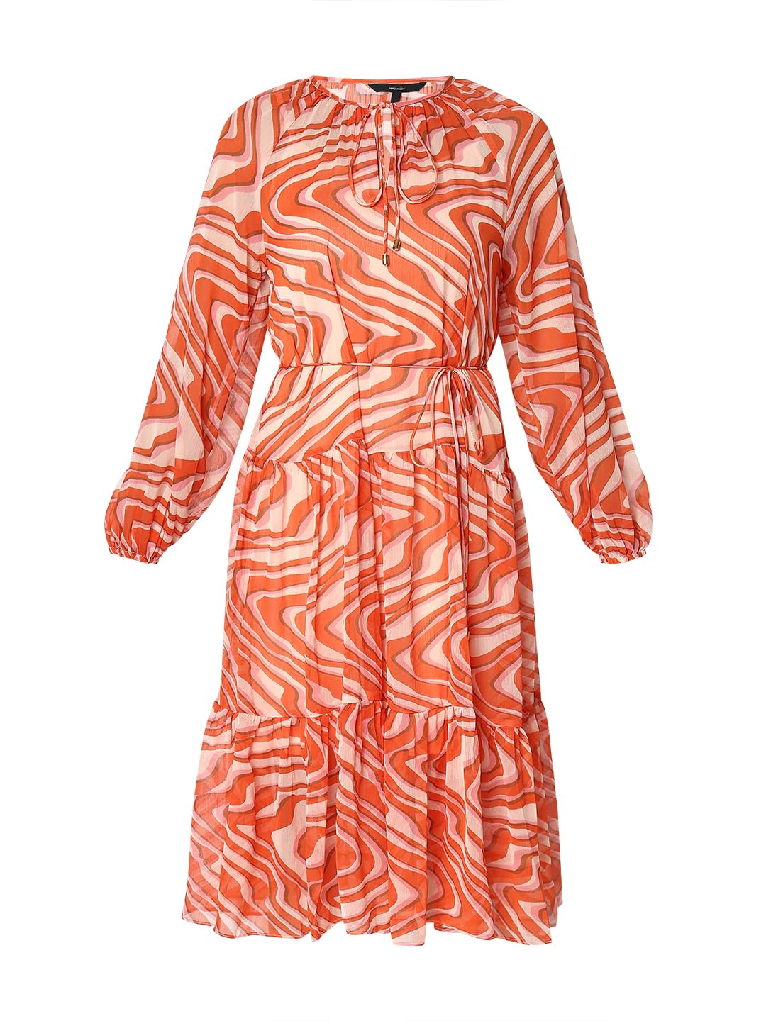 VERO MODA Women's Polyester Modern Midi Casual Dress (10299664-Coral Cloud_Coral