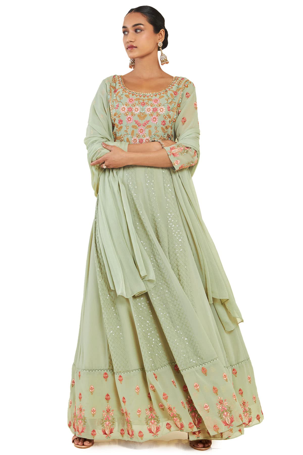 Soch Women Green Georgette Floral Gown (8907715809220_Green_X-Large)