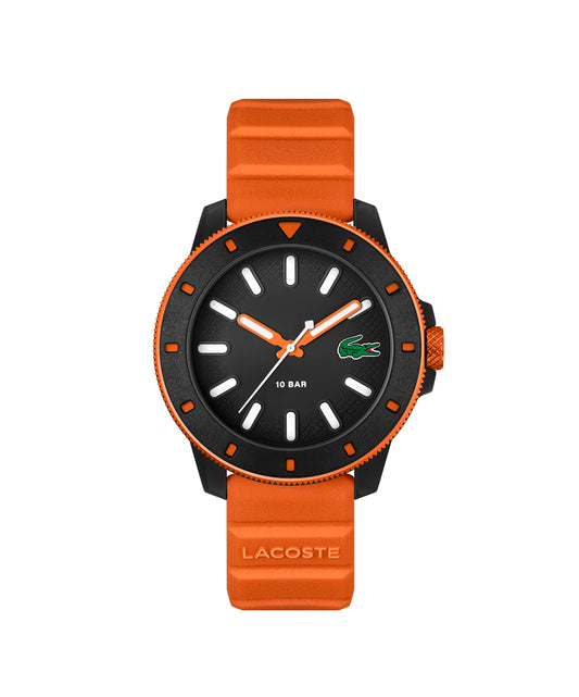 Lacoste Lacoste.12.12 Scuba Qtz Basic Black Round Dial Men's Watch|Orange Silicone Material|Orange Color Band - 2011416