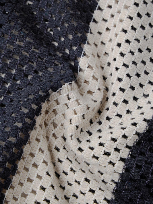 The Souled Store Open-Knit Shirt: Navy Stripes Men and Boys Short Sleeves Collared Neck Button Front Textured Cotton Blend Regular Fit Casual Textured Shirts