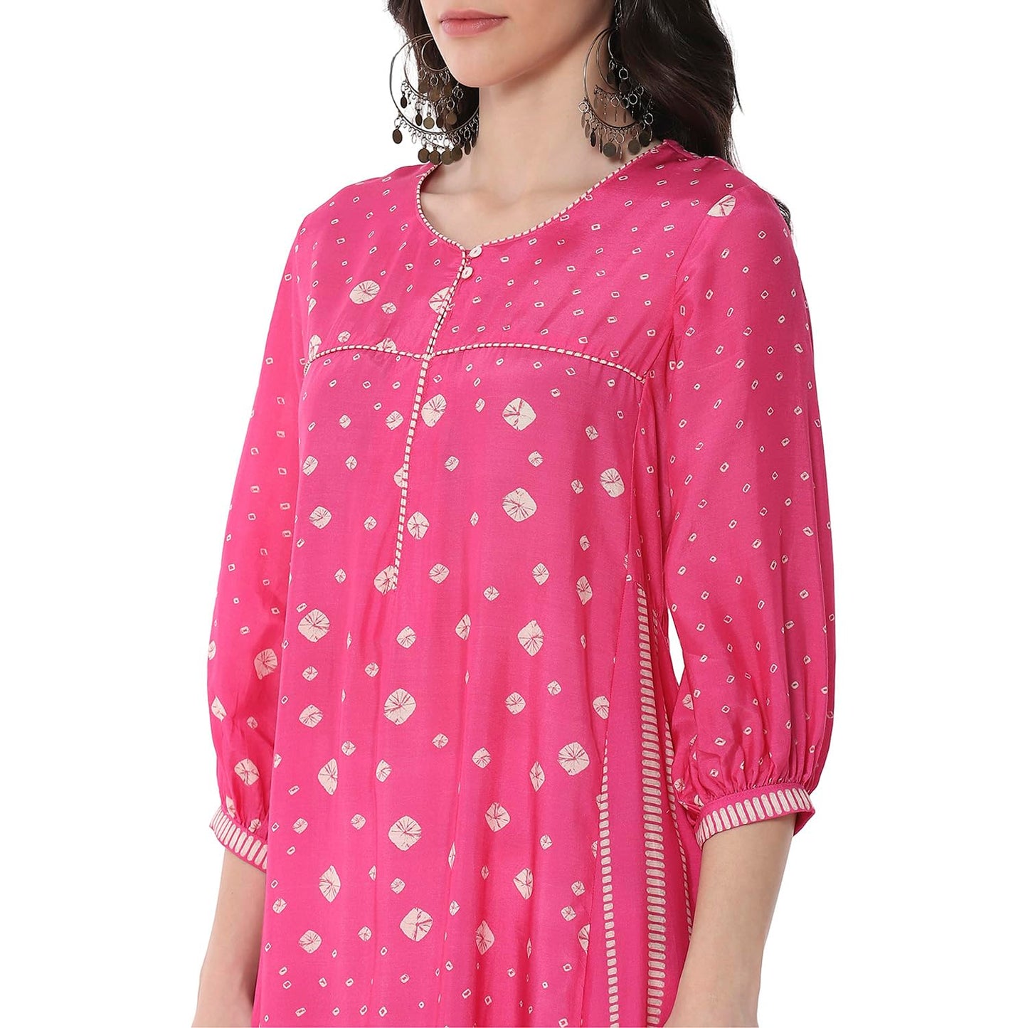 Biba Women's Pink Modal Blend A-Line Printed Kurta