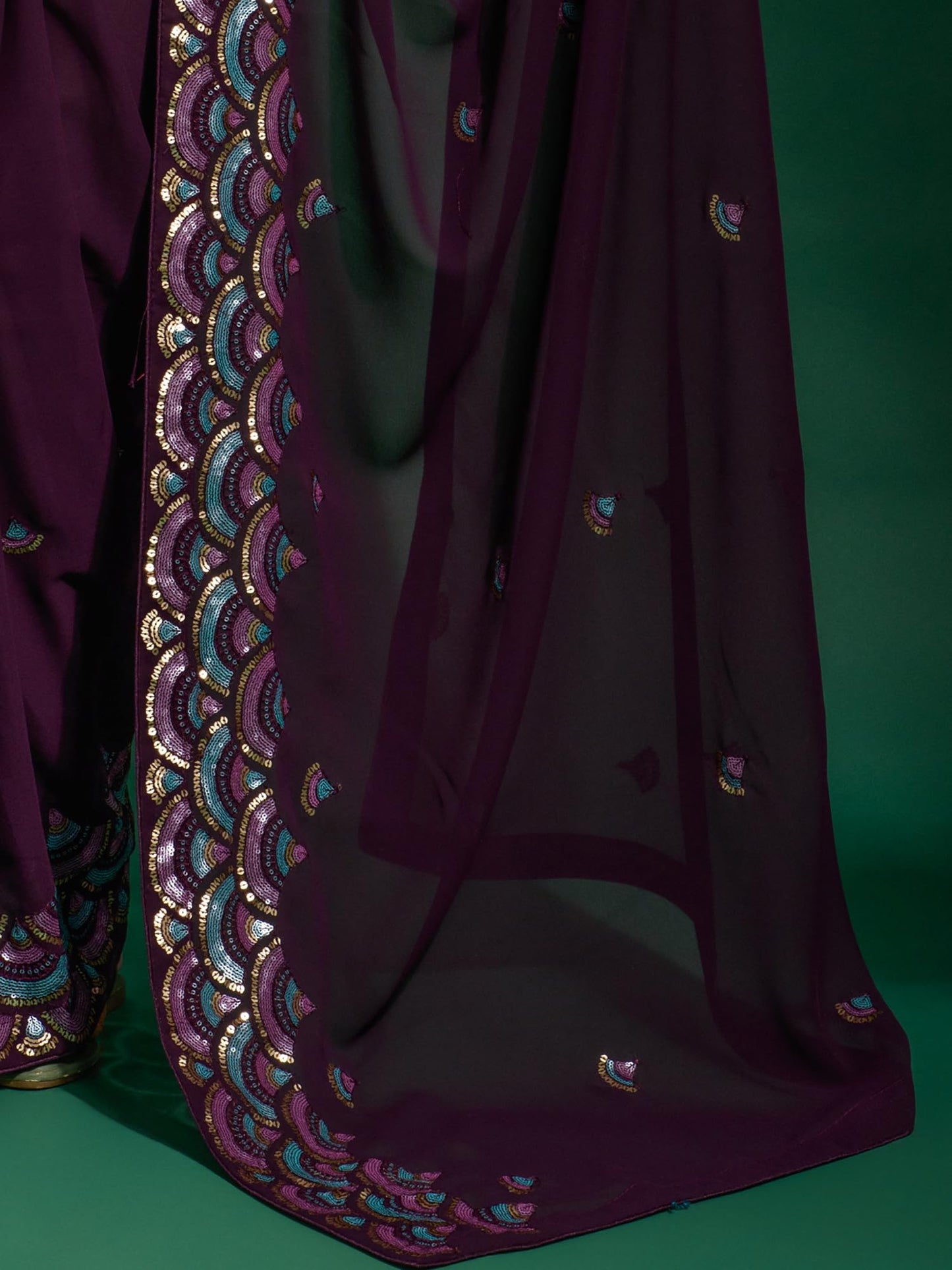 AKHILAM Women's Georgette Purple Embellished Designer Saree With Blouse Piece (CHNDANI20_VP)