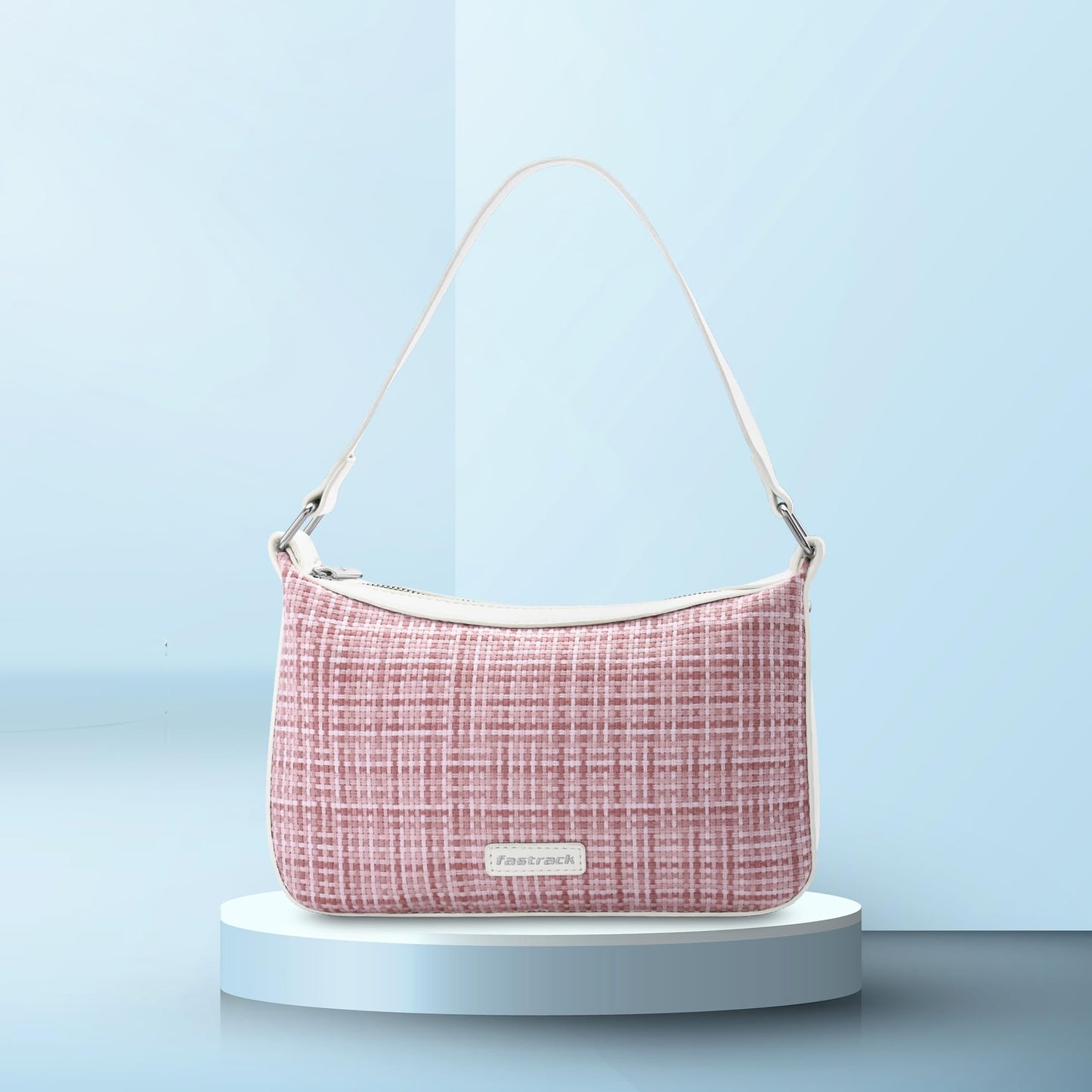 Fastrack Women's Basketweave Shoulder Bag | Top Zip Closure, Comfortable Shoulder Straps, Inner Utility Pockets | Textured Fabric Bag | 6 Months Warranty