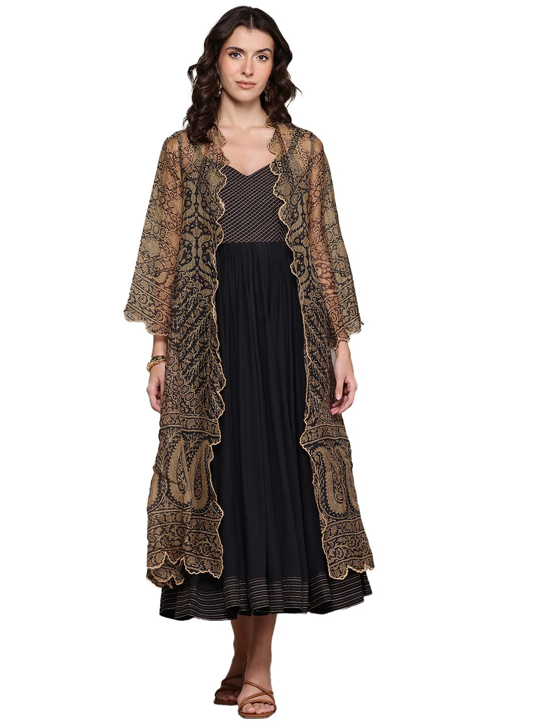 Ritu Kumar Black Flowret Dress with Shrug