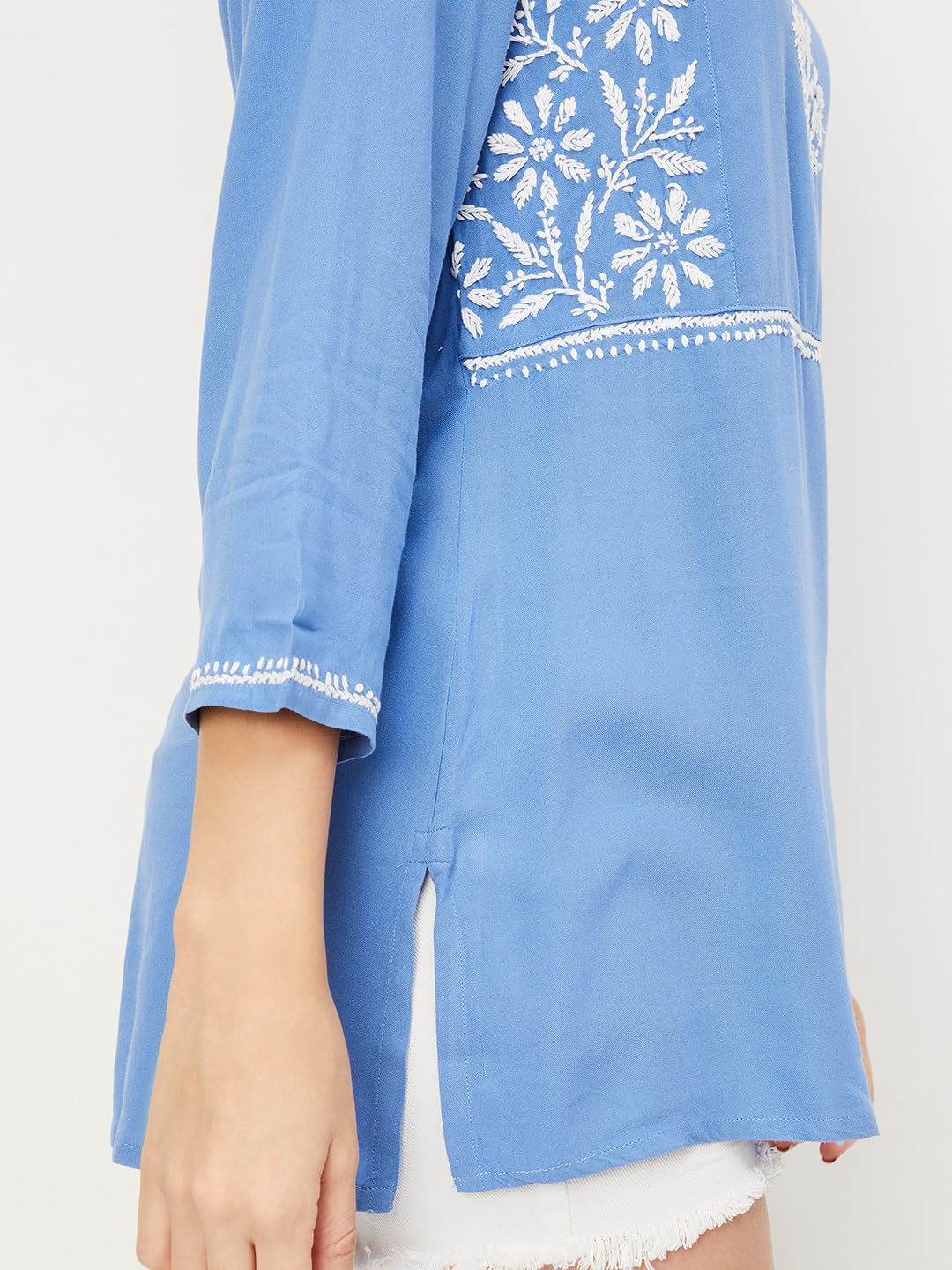 Max Women's Rayon Straight Shirt (SKGU32061BLUE_Blue