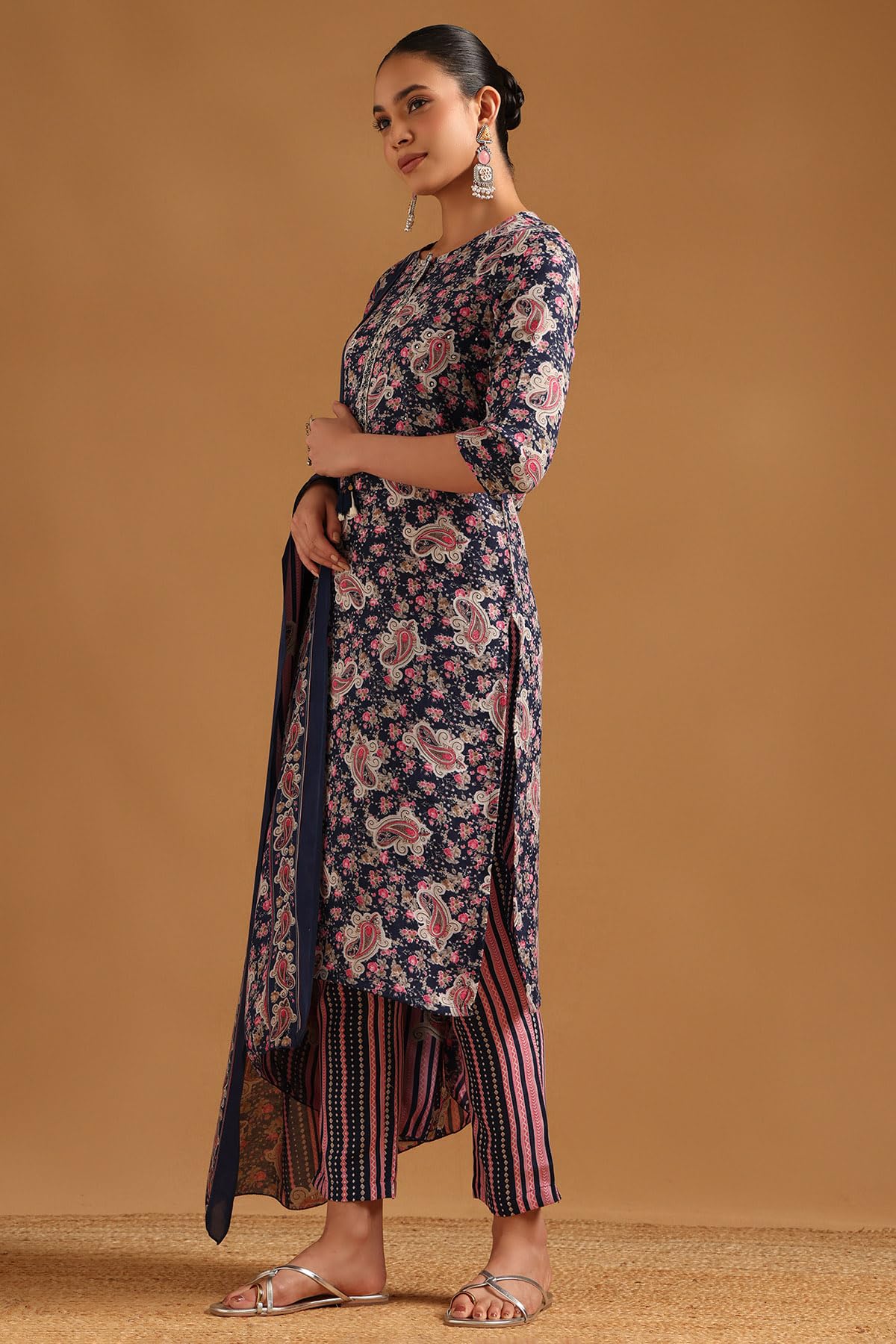 Soch Womens Blue Polyester Paisley Print Salwar Suit With Faux Mirror