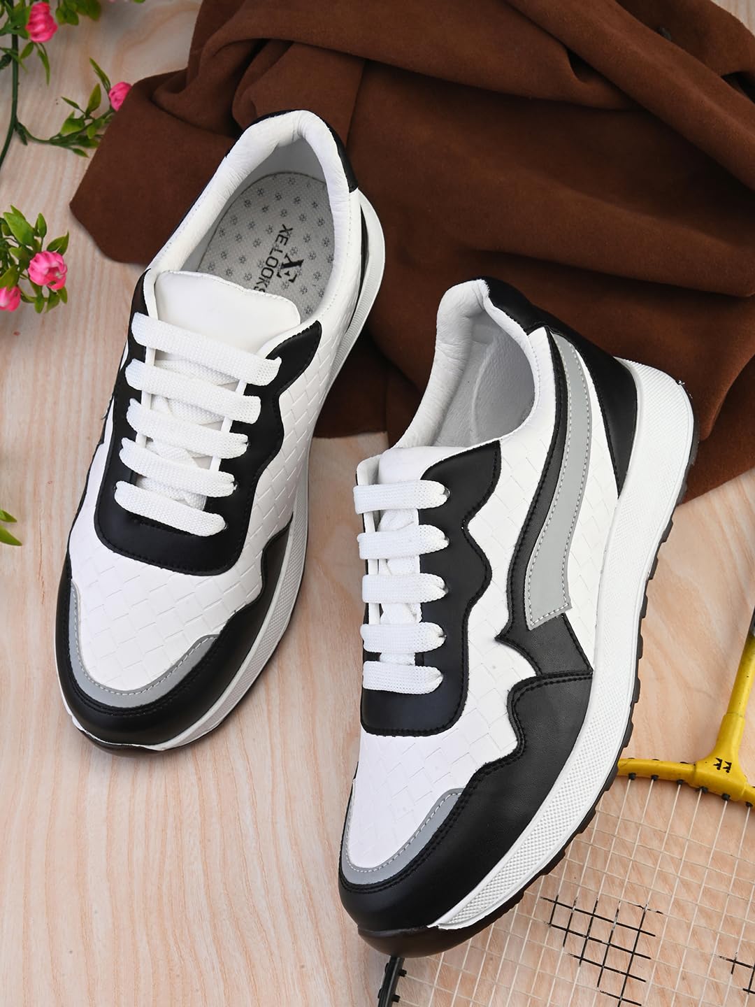 XE Looks Women's Black Sneakers | Trendy Textured Design with Lace-Up Closure | Lightweight & Stylish Sneaker Shoes For Girls & Women