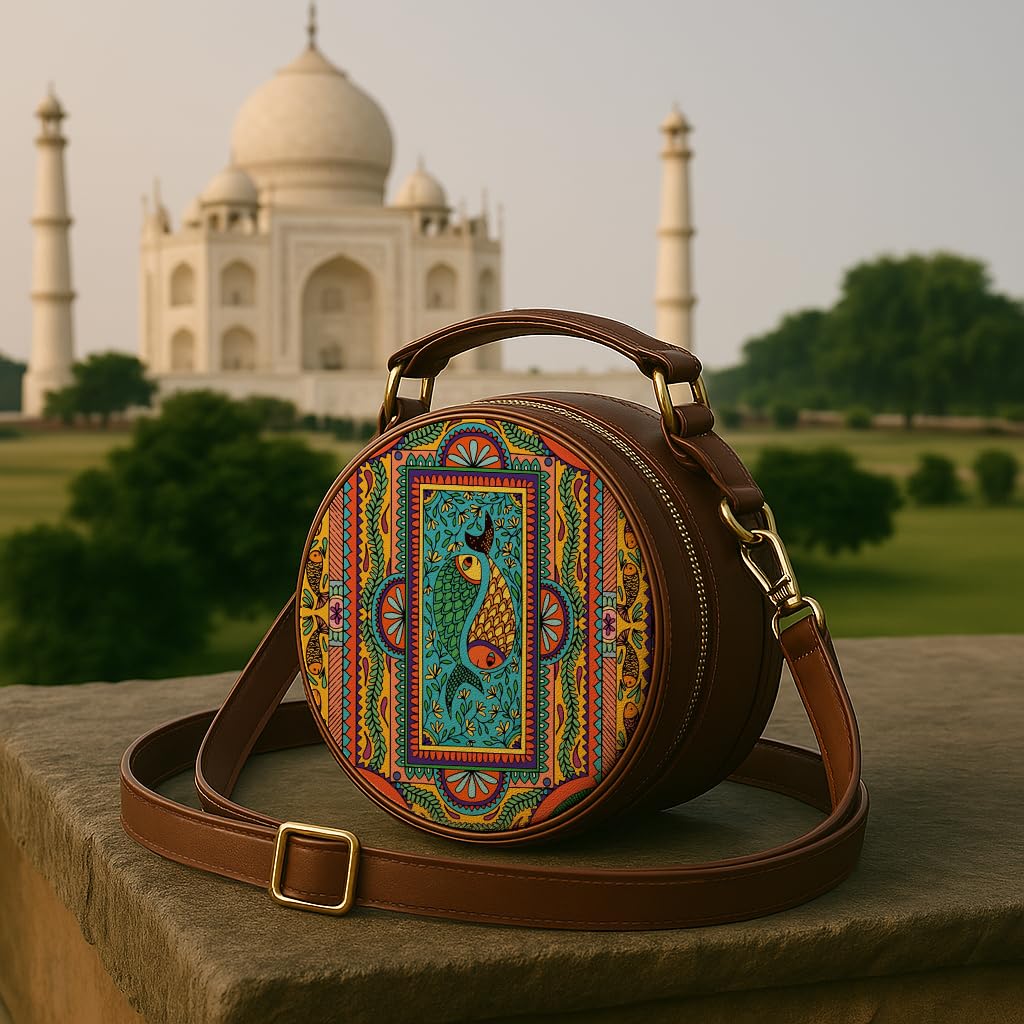 Kalankit Round Women Sling Bag | Stylish Pure Vegan Leather Crossbody Bag for Girls and Ladies | Detachable Shoulder Strap & Zipper Flap Bag | Multicolor