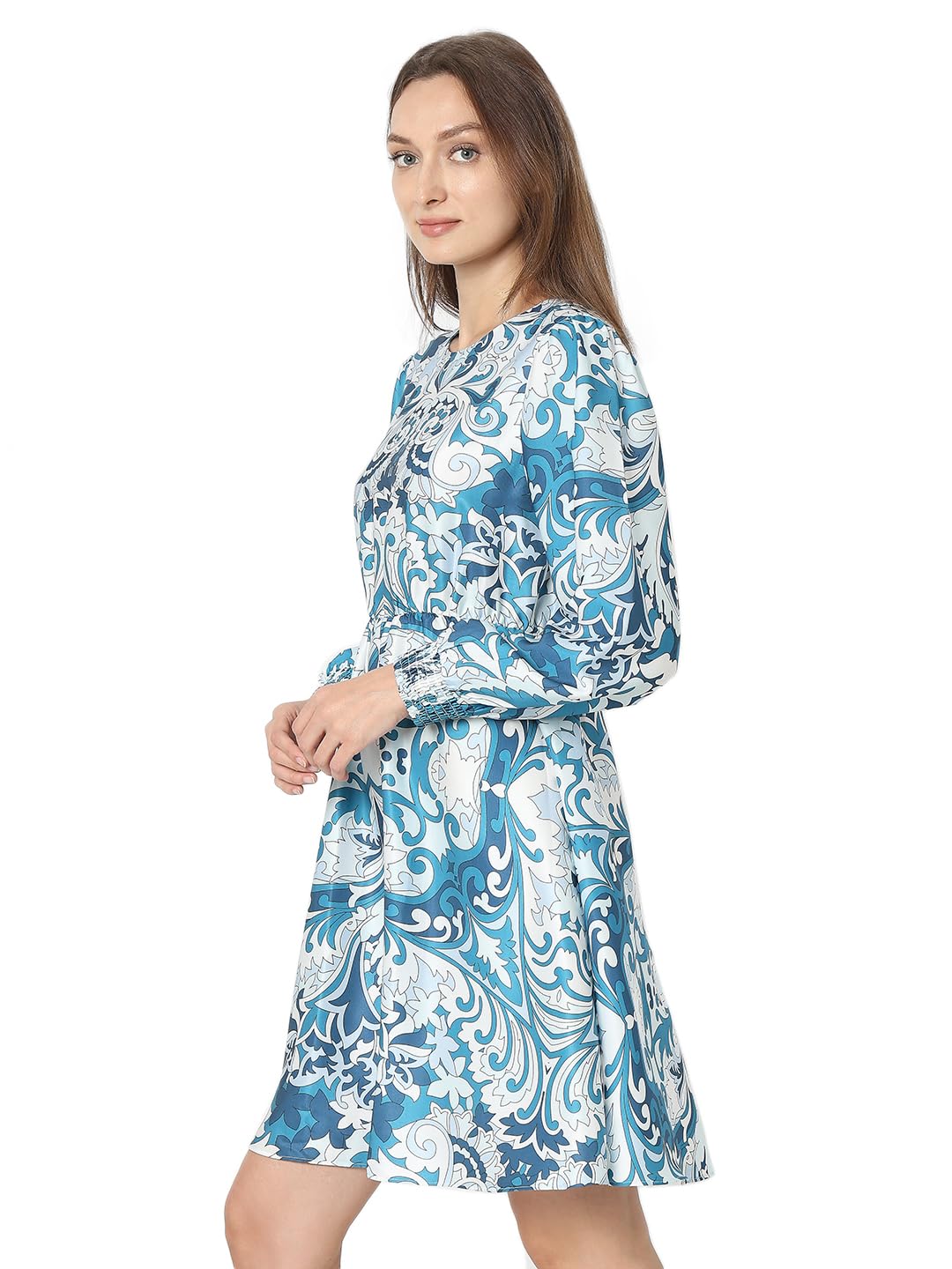 Vero Moda Women's Polyester A-Line Above The Knee Dress (10318696-Storm Blue_Storm