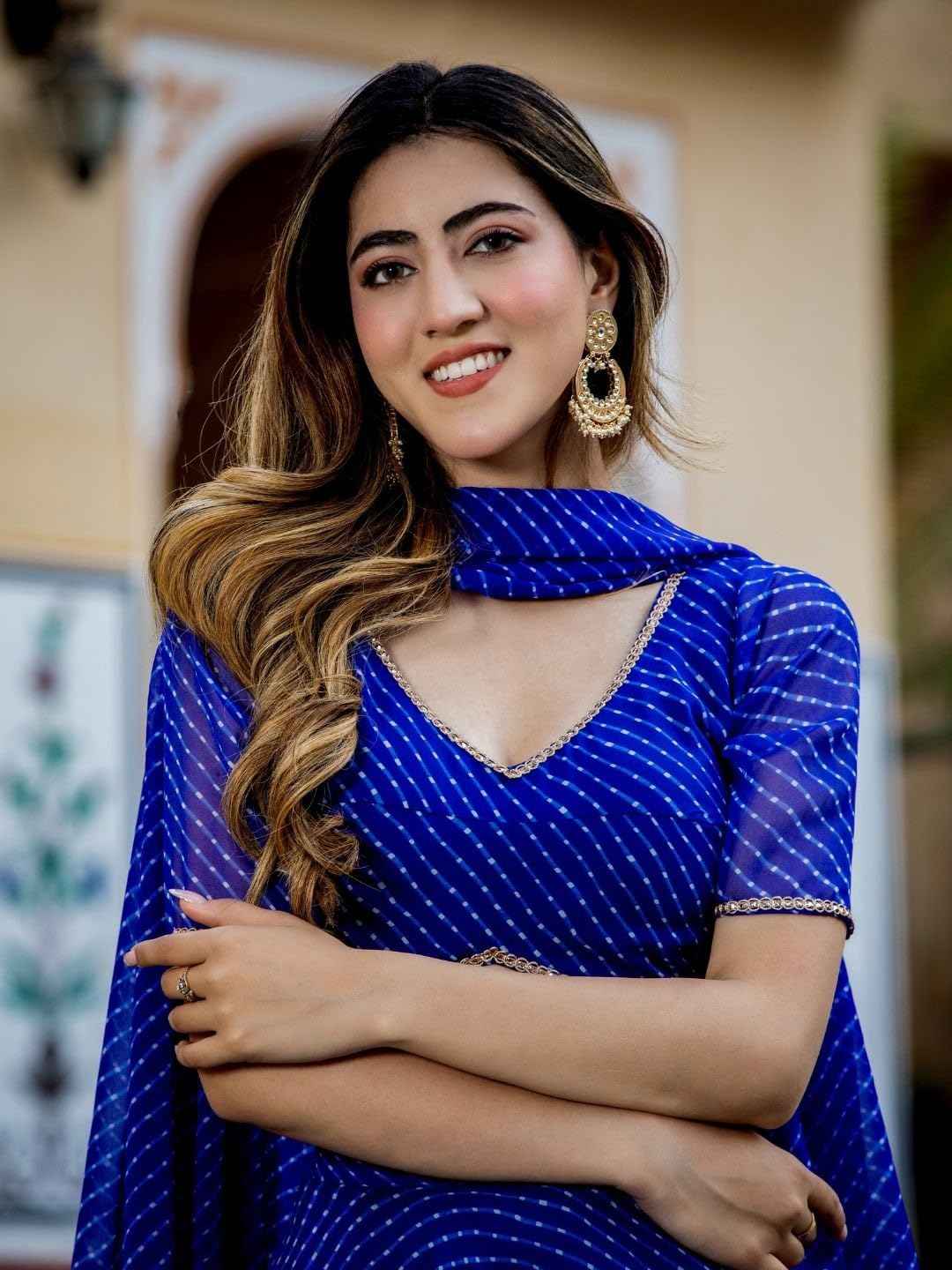 Zeel Clothing Women's Leheriya Print Pure Georgette New Readymade Lehenga Choli With Dupatta (5049-Stylish-Wedding-Designer-New; Free Size,Royal Blue)